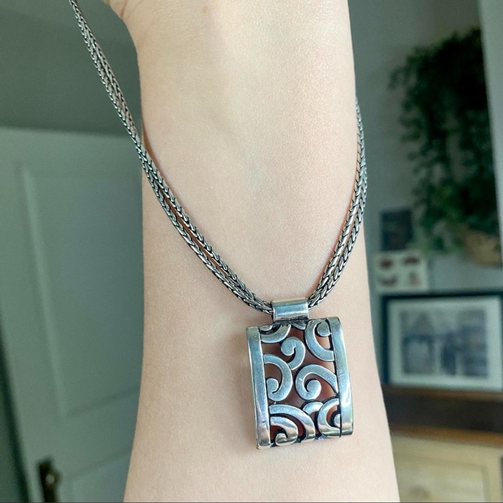 BRIGHTON Deco Lace Scroll silver-tone pendant necklace EUC